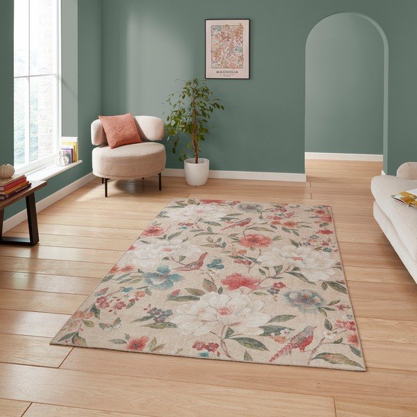Beżowy dywan odpowiedni do prania 122x170 cm Pipa Floral – Catherine Lansfield-image-2