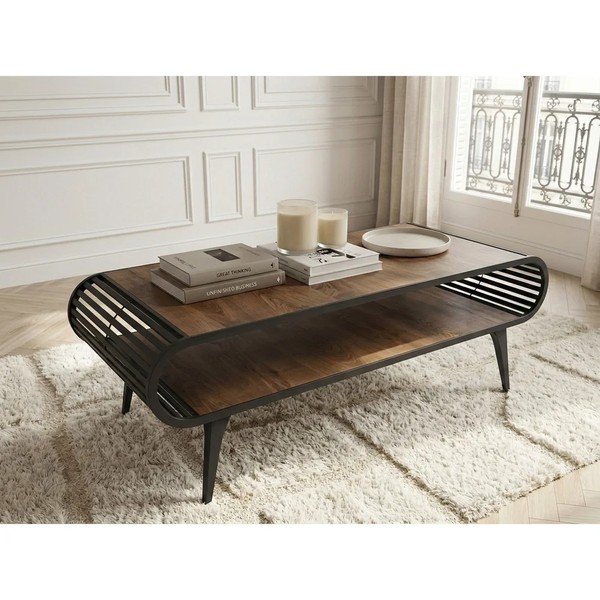 Stolik z blatem w dekorze dębu w naturalnym kolorze 60x120 cm Billie – Bobochic Paris-image-1