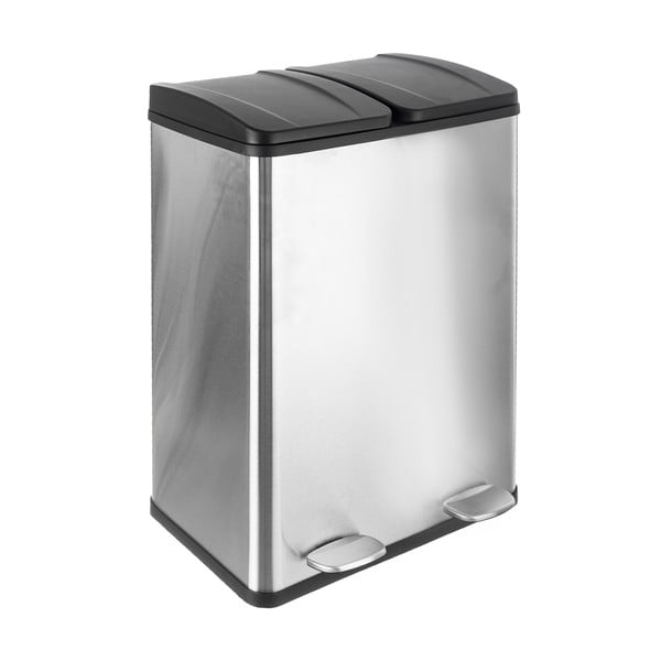 Kosz na śmieci 2x30 l do segregacji odpadów z pedałem ze stali nierdzewnej w kolorze srebra z połyskiem Duo – Orion-image-1