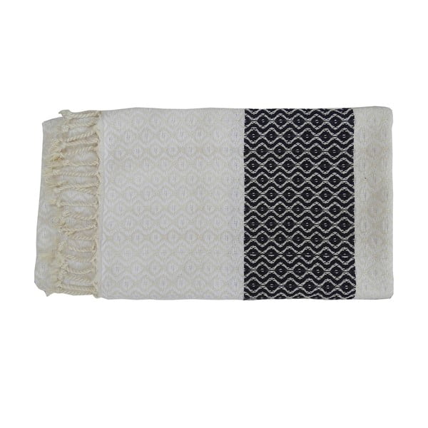 Czarno-biały ręcznik tkany ręcznie z wysokiej jakości bawełny Hammam Oasa, 100x180 cm