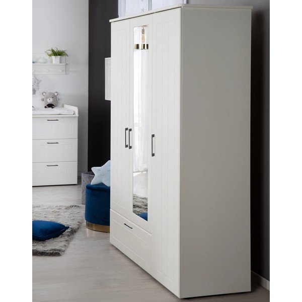 Biała szafa dziecięca z lustrem 139x190 cm Sylt – Roba-image-3