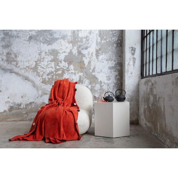 Ceglasta polarowa narzuta 150x200 cm Pom Pom – Mijolnir-image-2