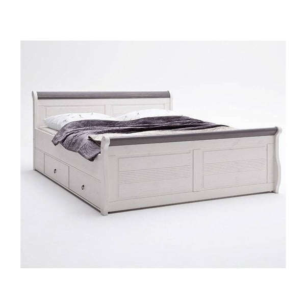 Białe łóżko sosnowe z szufladami SOB Harald Komfort, 180 x 200 cm