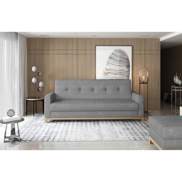 Jasnoszara aksamitna rozkładana/ze schowkiem sofa 216 cm Selene – ELTAP-image-1