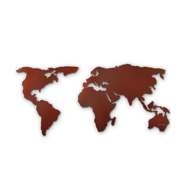 Metalowa dekoracja ścienna Map Of The World Brown, 85x170 cm