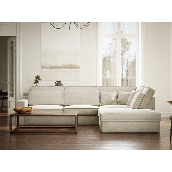 Szarobeżowy narożnik z tkaniny szenilowej (prawostronny/w kształcie litery L) Kirou – Maison de Rêve-image-4