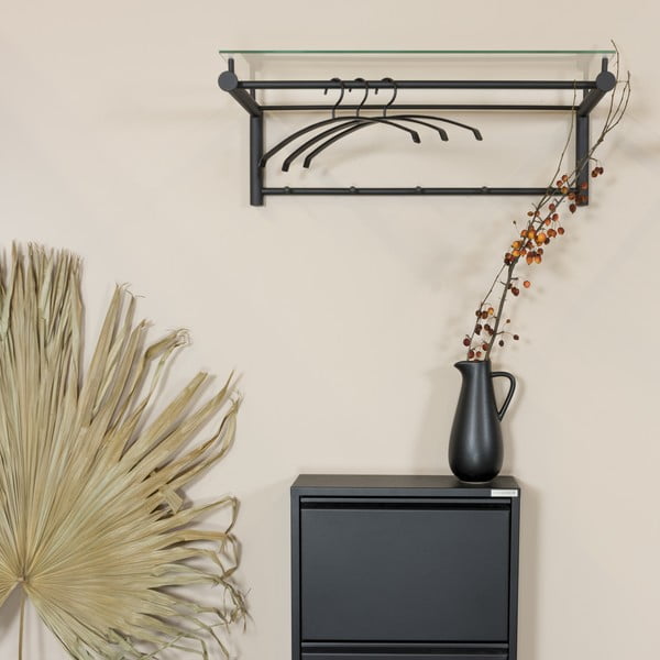 Czarny metalowy wieszak ścienny z półką Suza – Spinder Design-image-1