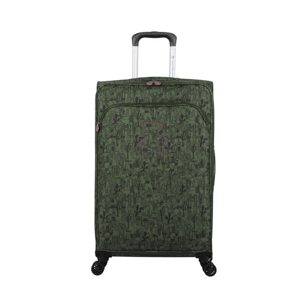Zielona walizka z 4 kółkami Lulucastagnette Teddy Bear, 71 l