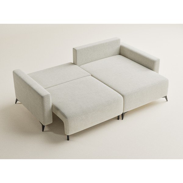 Kremowy rozkładany/ze schowkiem narożnik z tkaniny szenilowej (prawostronny/z szezlongiem) Leon – Maison de Rêve-image-3