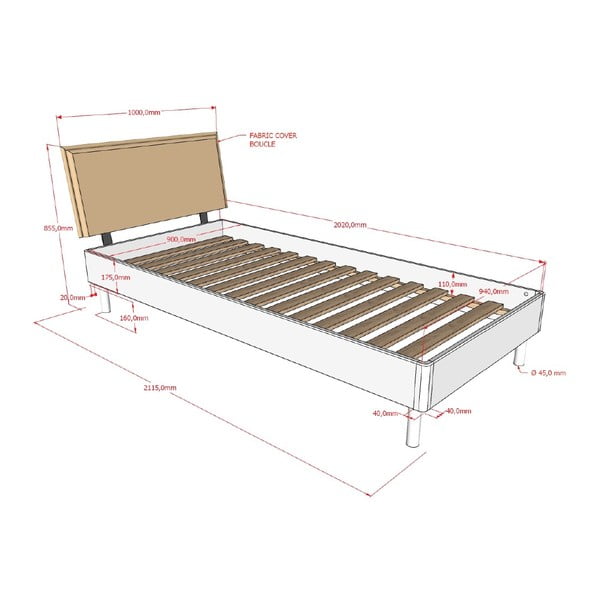 Łóżko jednoosobowe z litego drewna dębowego ze stelażem 90x200 cm w naturalnym kolorze Forrest – Vipack-image-3