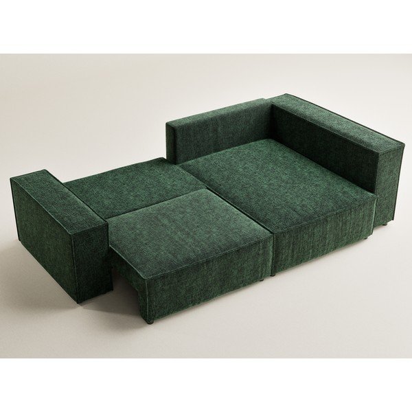 Ciemnozielony rozkładany/ze schowkiem narożnik z tkaniny szenilowej (prawostronny/w kształcie litery L) Tonga – Maison de Rêve-image-3