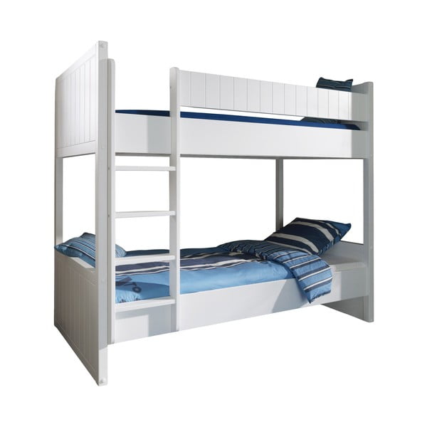 Białe piętrowe łóżko dziecięce z litego drewna sosnowego 90x200 cm ROBIN – Vipack