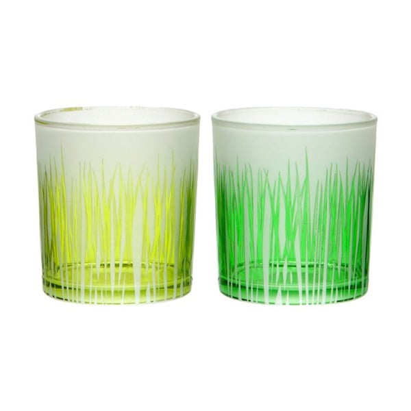 Zestaw 2 świeczników Grass Glass, 7x8 cm