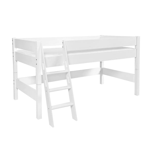 Białe dziecięce łóżko piętrowe z litego drewna bukowego Mobi furniture Nik, 200x90 cm