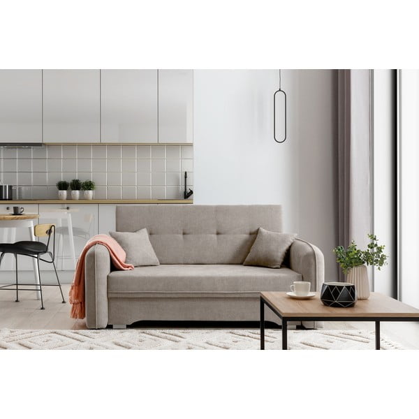 Beżowa rozkładana/ze schowkiem sofa z tkaniny szenilowej 155 cm Laine – ELTAP-image-1