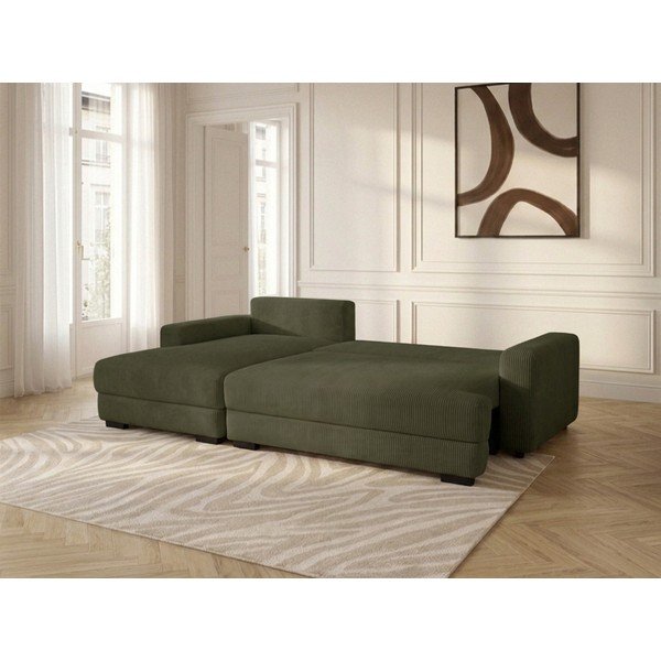 Zielony sztruksowy rozkładany/ze schowkiem narożnik (lewostronny/z szezlongiem) Campi – Bobochic Paris-image-3