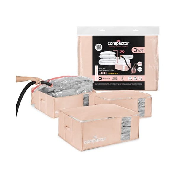 Plastikowe pojemniki próżniowe do przechowywania ubrań zestaw 3 szt. 65x45x27 cm Pink Edition – Compactor