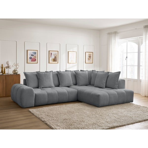 Ciemnoszary rozkładany/ze schowkiem narożnik z tkaniny szenilowej (prawostronny/w kształcie litery L) Everest – Bobochic Paris-image-1