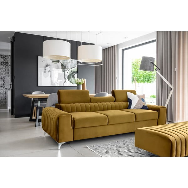 Musztardowa aksamitna rozkładana sofa 261 cm Laurence – ELTAP-image-1