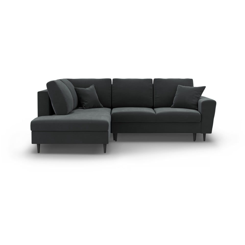 Ciemnoszary aksamitny rozkładany narożnik ze schowkiem (lewostronny/w kształcie litery L) Kyoto – Cosmopolitan Design