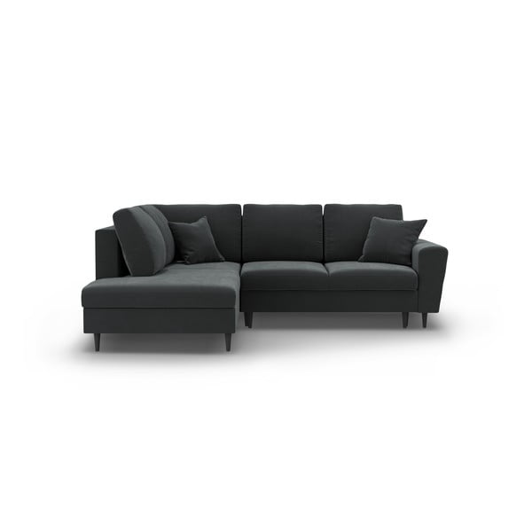 Ciemnoszary aksamitny rozkładany narożnik ze schowkiem (lewostronny/w kształcie litery L) Kyoto – Cosmopolitan Design