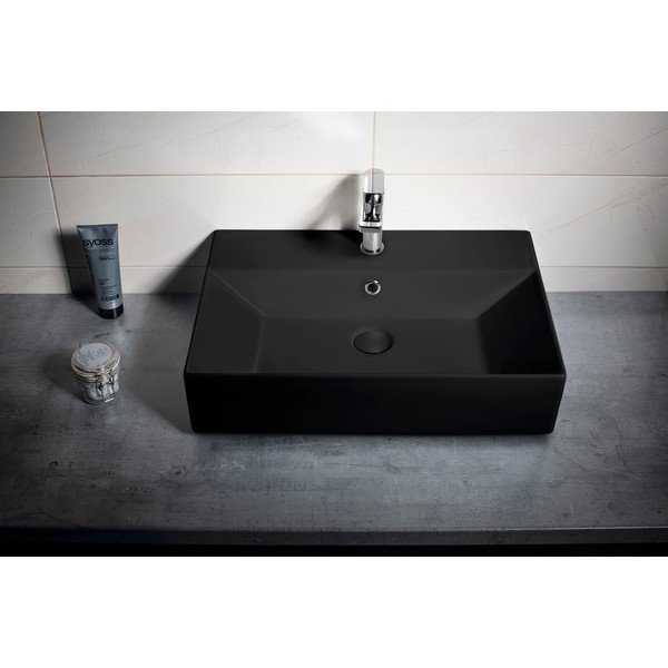 Czarna ceramiczna umywalka 60x42 cm Sistema – Sapho-image-1