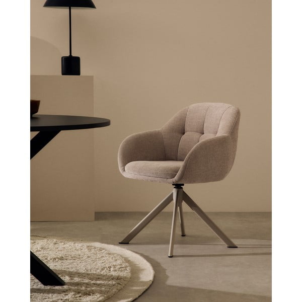 Beżowy tapicerowany fotel jadalniany z podłokietnikami Dorina – Kave Home-image-1