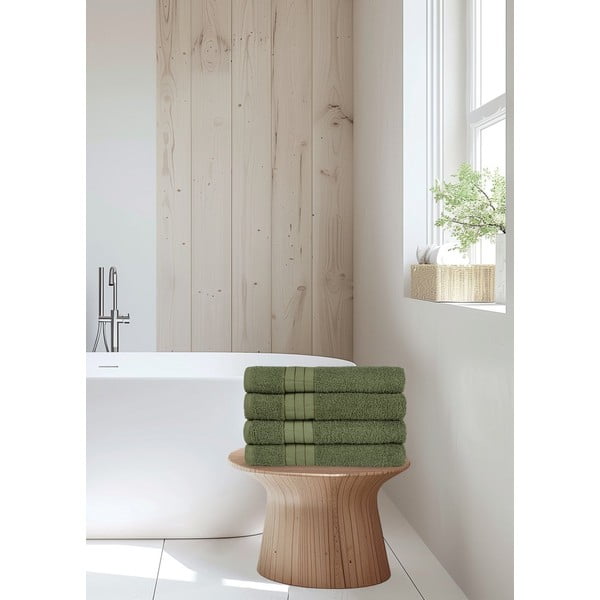 Ciemnozielone bawełniane ręczniki zestaw 4 szt. frotte 50x100 cm – Good Morning-image-1