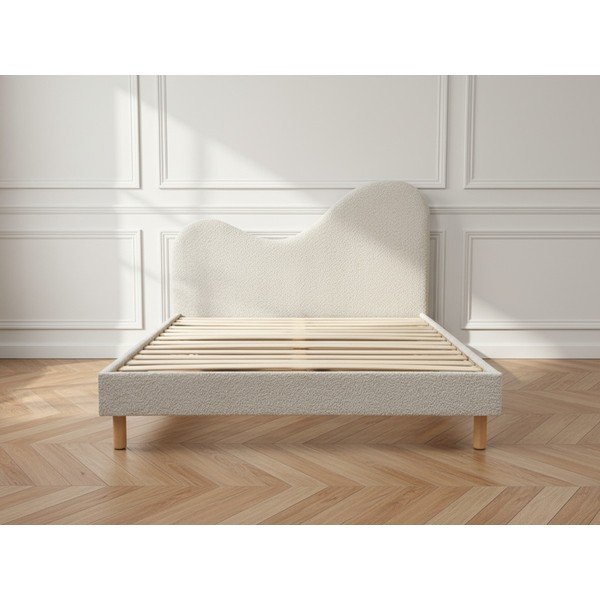 Beżowe tapicerowane tapicerowane łóżko dwuosobowe ze stelażem 160x200 cm Celina – Bobochic Paris-image-3