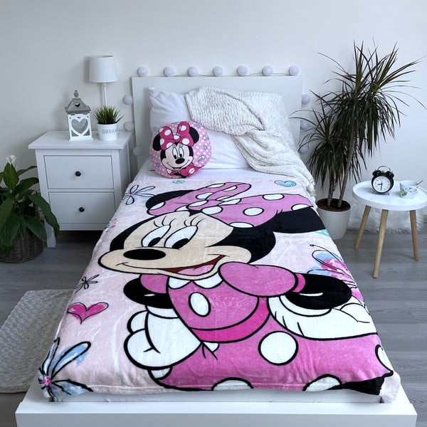 Różowy koc dziecięcy z mikropluszu 100x150 cm Minnie Flowers – Jerry Fabrics-image-2
