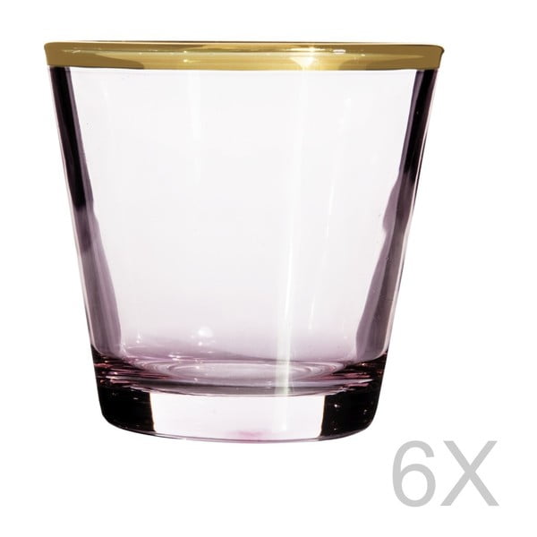 Zestaw 6 fioletowych szklanek ze złotą krawędzią Hera