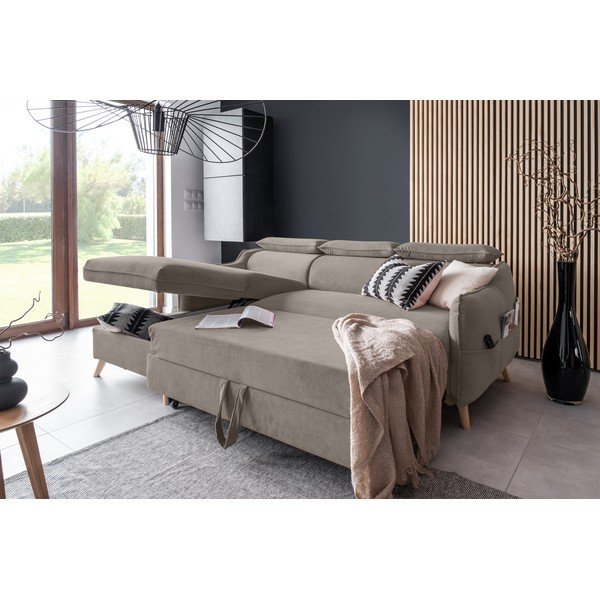 Jasnobrązowy aksamitny rozkładany narożnik (lewostronny) Sweet Harmony – Miuform-image-4