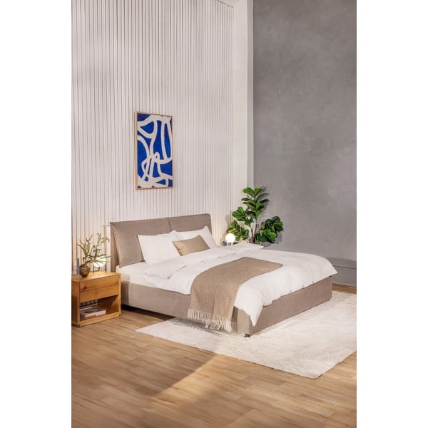 Szarobrązowe tapicerowane łóżko dwuosobowe ze schowkiem i stelażem 180x200 cm Myra Pillow – Bonami Selection-image-1