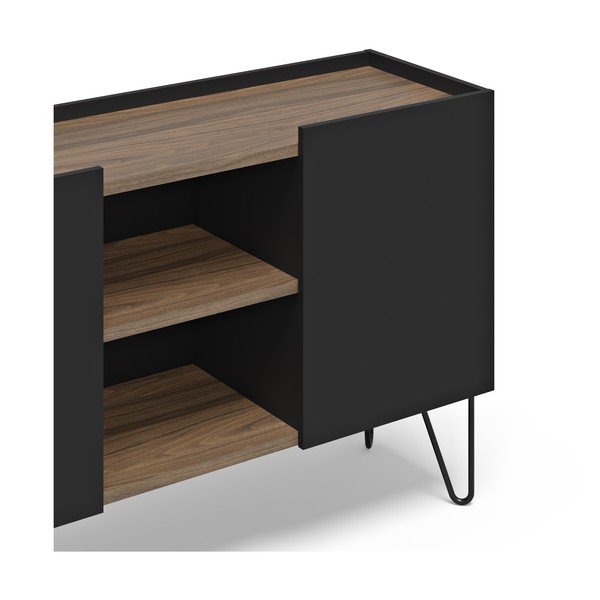 Czarna niska komoda w dekorze orzecha 180x83 cm Nina – TemaHome-image-4