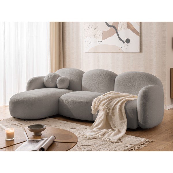 Szary narożnik z materiału bouclé (lewostronny/z szezlongiem) Orbit – Ropez-image-4