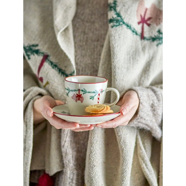 Kremowy kamionkowy kubek do cappuccino ze świątecznym motywem 300 ml Yule – Bloomingville-image-1