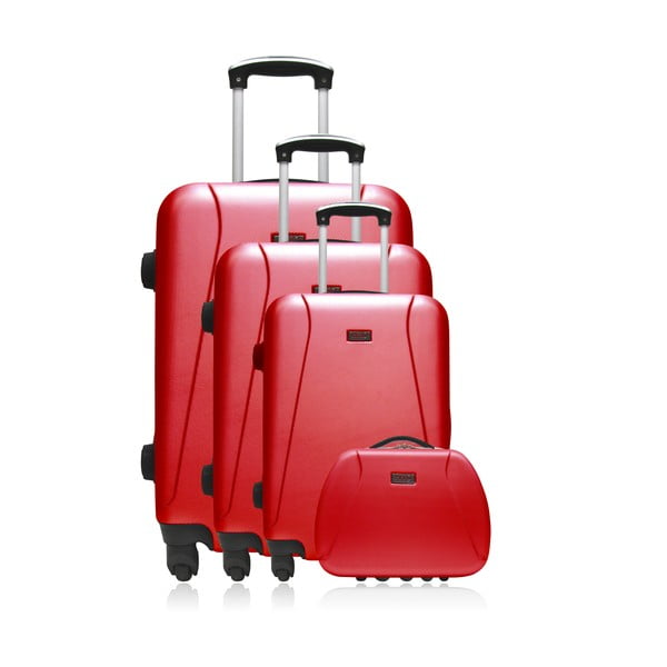Komplet 3 czerwonych walizek na kółkach i kuferka na kosmetyki Hero Lanzarote-C