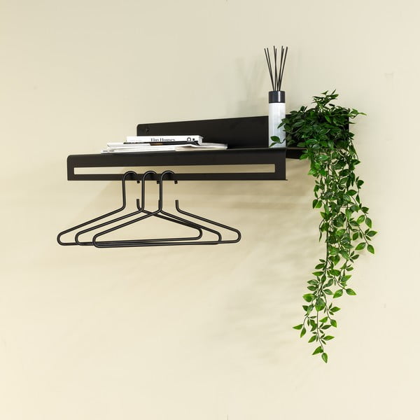 Czarny metalowy wieszak ścienny z półką 78 cm Sway – Spinder Design-image-1