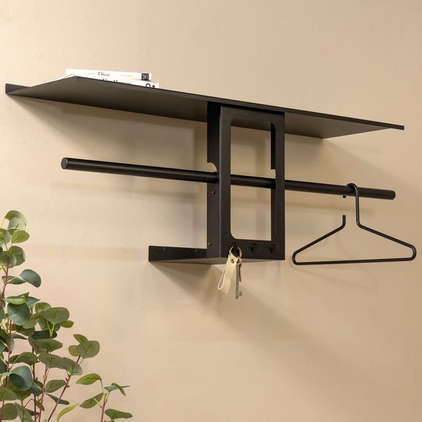 Czarny stalowy wieszak ścienny z półką 100 cm Luno Small – Spinder Design-image-1