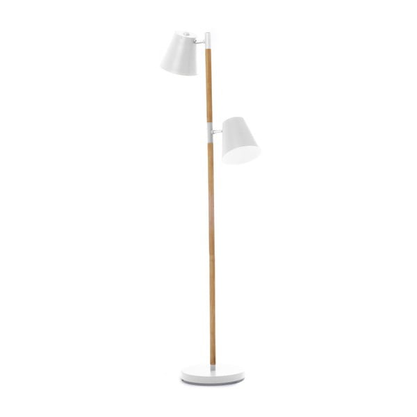 Biała lampa stojąca z drewnianymi szczegółami Leitmotiv Rubi