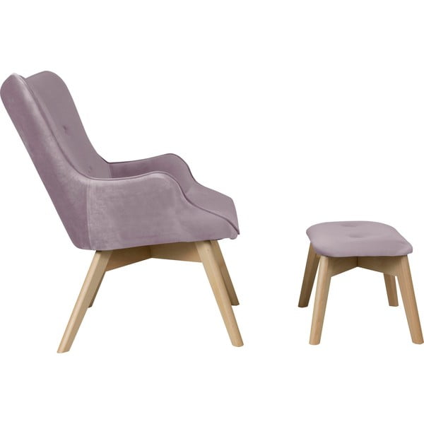 Lawendowy aksamitny fotel z podnóżkiem Niko – Ropez-image-3
