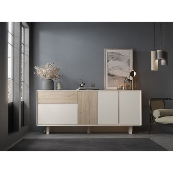 Beżowo-naturalna komoda w dekorze dębu 180x76x45 cm Carpi – Marckeric-image-1