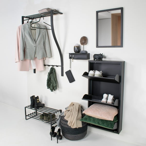 Czarny metalowy wieszak ścienny z półką 75 cm Carve – Spinder Design-image-1