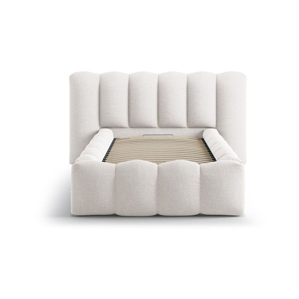 Kremowe tapicerowane łóżko jednoosobowe ze schowkiem i stelażem 90x200 cm Lupine – Micadoni -image-3