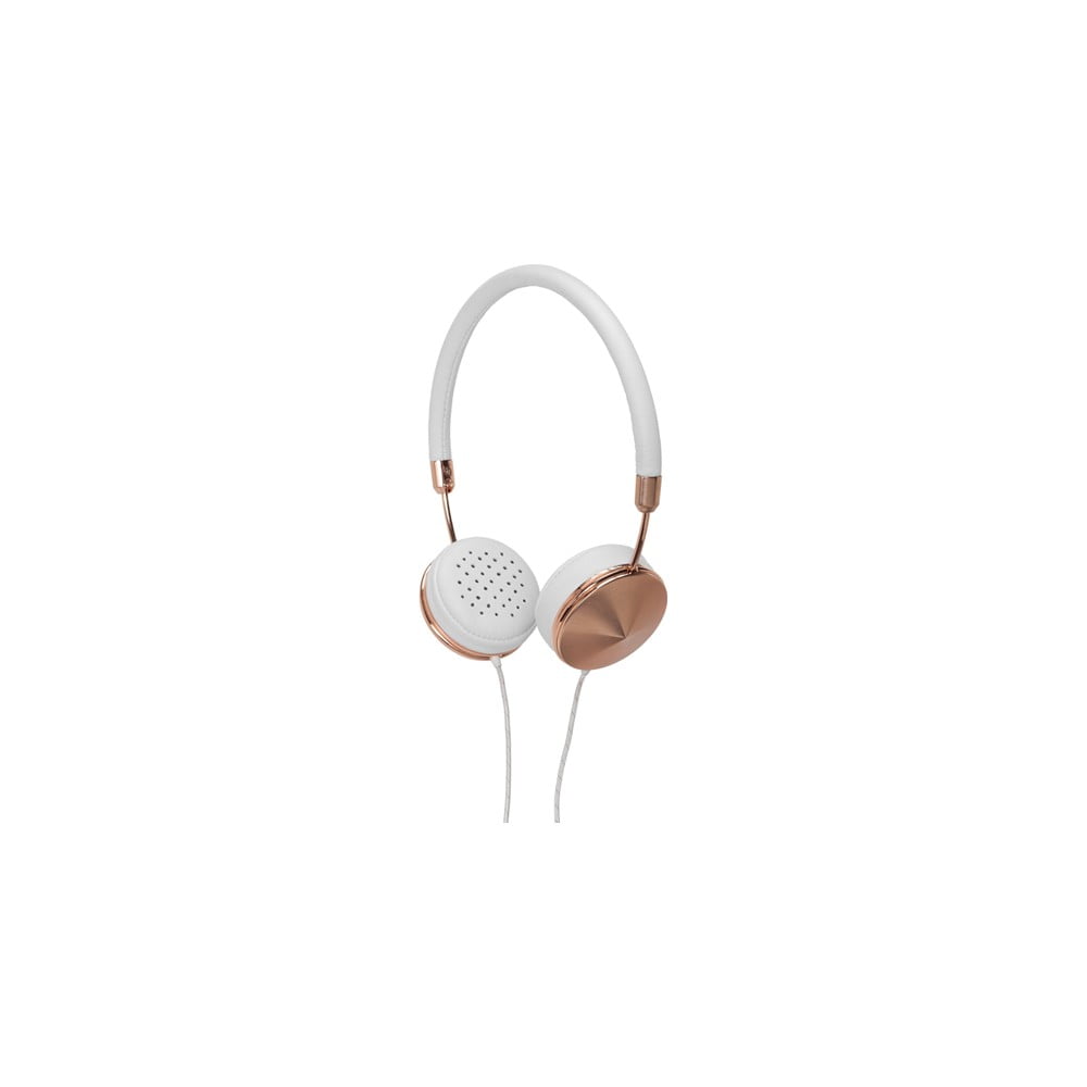 Białe słuchawki z detalami w kolorze różowego złota Frends Layla