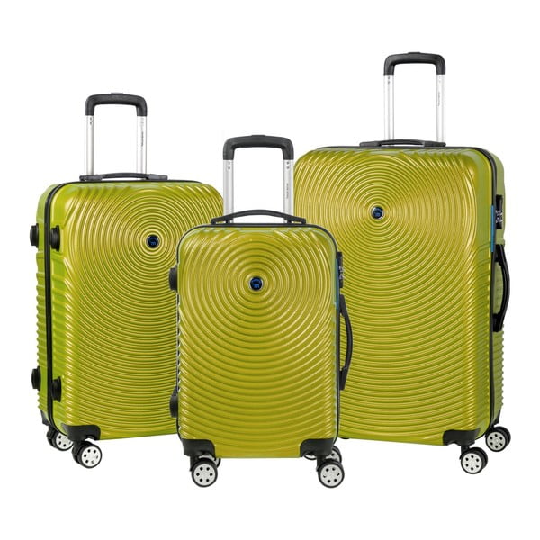Zestaw 3 limonkowych walizek na kółkach Murano Traveller