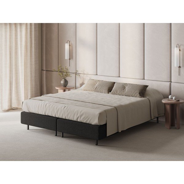 Czarne tapicerowane łóżko dwuosobowe bez zagłówka 140x200 cm Whale – Micadoni -image-1