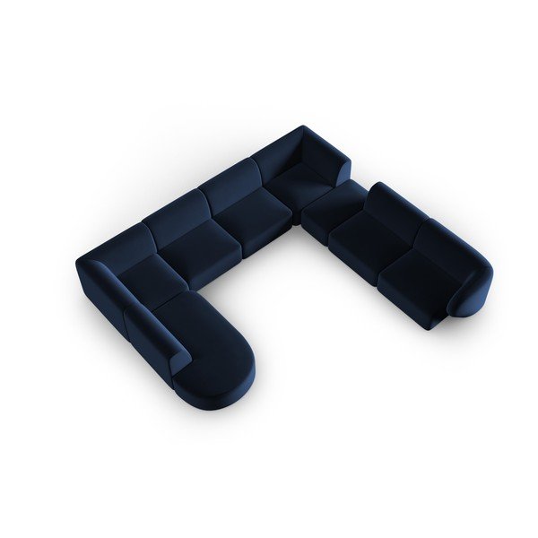 Niebieski aksamitny narożnik (prawostronny/w kształcie litery U) Paolo – Milo Casa-image-1