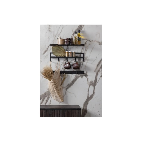 Czarny metalowy wieszak ścienny z półką Quinn – WOOOD-image-1