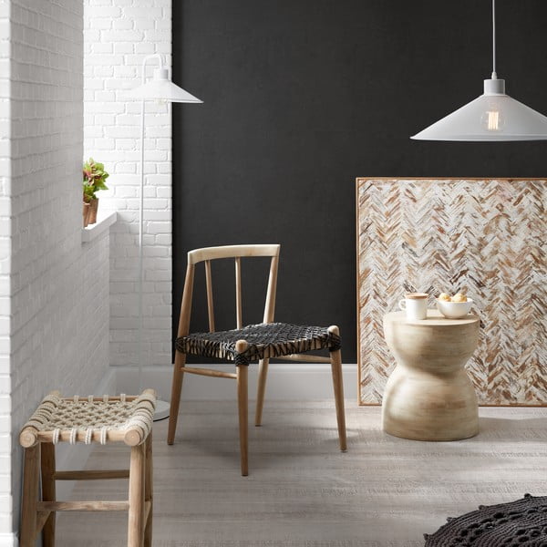 Stołek z drewna tekowego z siedziskiem z liny bawełnianej Kave Home Eclipse-image-1